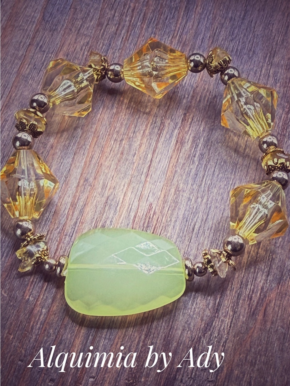 Oversized Golden Yellow citrine Stone beaded Bracelet and acrylic